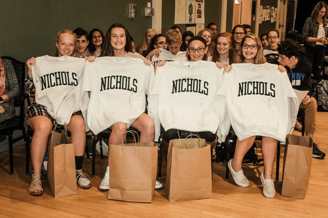 Northbridge High School freshmen newly inducted into the Nichols Honors Academy show their Nichols swag and their Nichols spirit.