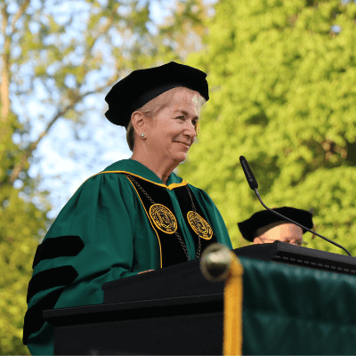 President Susan West Engelkemeyer making Commencement speech