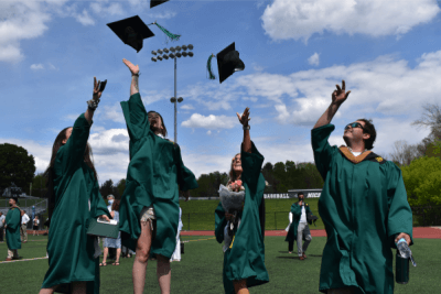 Class of 2021 graduates tossing caps