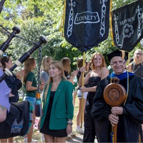 Students process to Athletic Center for Convocation