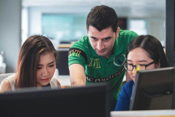 Students working on a computer