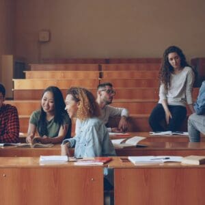 Students working in a group in a classroom