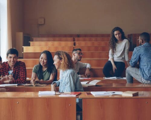 Students working in a group in a classroom