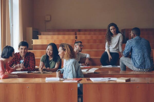 Students working in a group in a classroom
