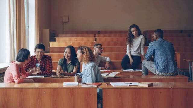 Students working in a group in a classroom