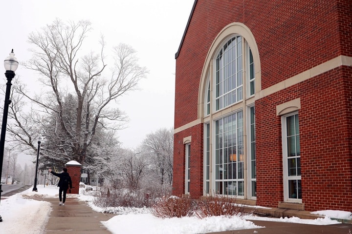 Academic Building campus winter scene
