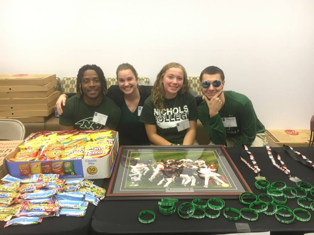DeJante Starks ’21 left, Professor Brittany Jacobs, Mikensie Morin ’21, and Blake Breglia ’21