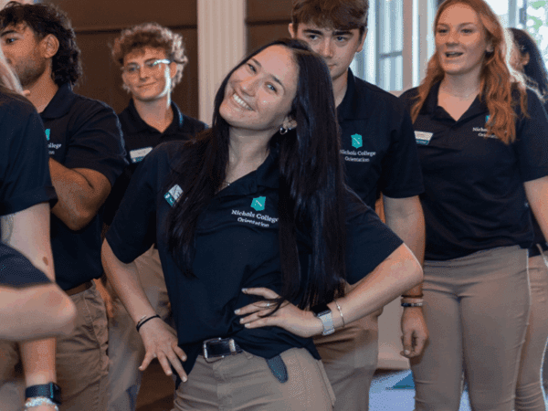 Jackie Asselin and classmates welcome new students to campus during orientation in June 2023