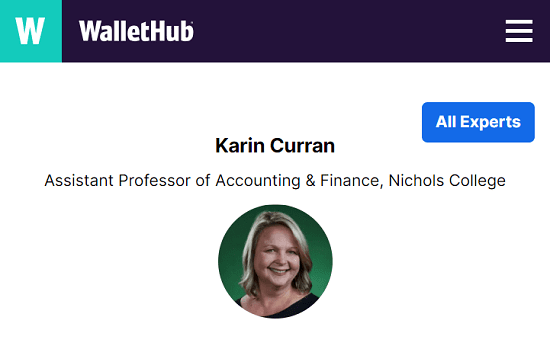 screenshot of Karin Curran WalletHub profile