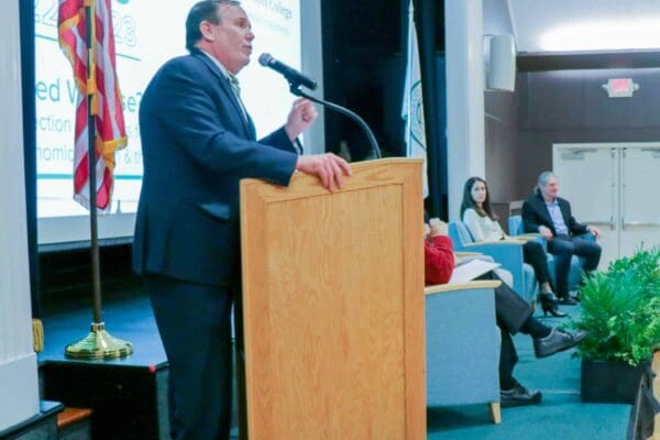 President Glenn M. Sulmasy, JD, LL.M speaking at the President’s Lecture Series