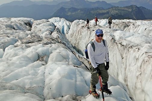 Mauri Pelto, PhD, standing on the North Cascades glaciers.