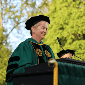 President Susan West Engelkemeyer making Commencement speech
