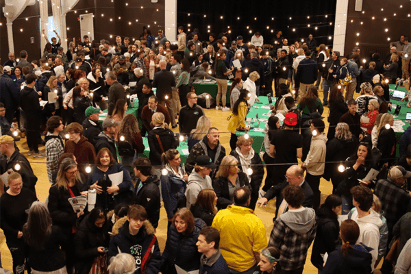 Students of the Class of 2027 meeting faculty and current students at Nichols College at the Admitted Students Reception on April 1, 2023
