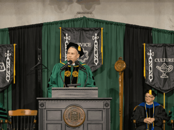 President Pieczynski making an address at his investiture