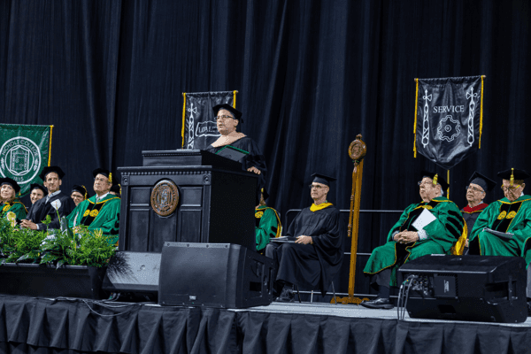 Josh Kraft speaking at Nichols College 2023 Commencement