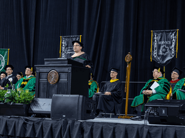 Josh Kraft speaking at Nichols College 2023 Commencement