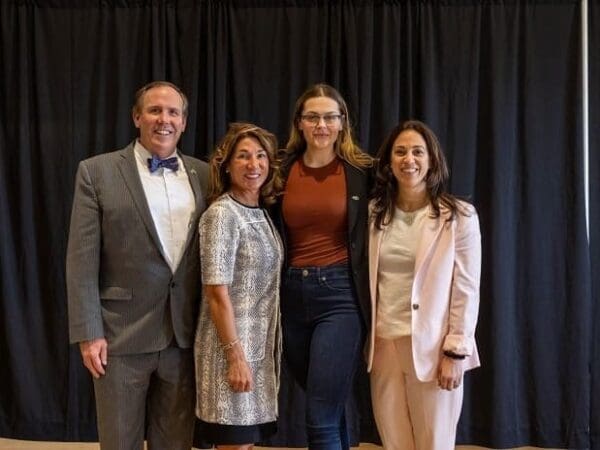 Nichols College President Glenn M. Sulmasy; former Massachusetts Lieutenant Governor Karyn Polito; Finance major Emma Dix ‘24; Director of the Nichols College Institute for Women’s Leadership Leslee Ruggeri