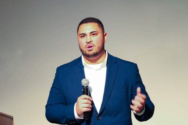 Luis Garcia speaking at the 2026 Annual Elevator Pitch Competition