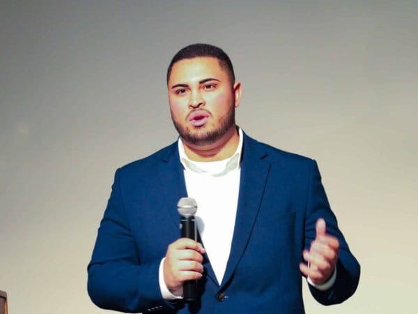 Luis Garcia speaking at the 2026 Annual Elevator Pitch Competition